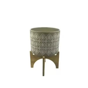 Jardinière en céramique avec support en bois