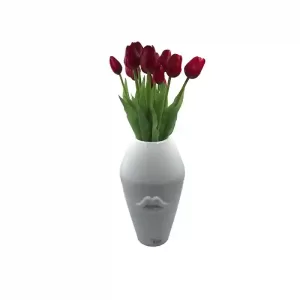 Vase à lèvres en céramique blanche de taille moyenne (12" x 7")