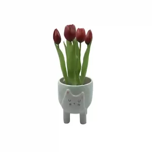 Pot de fleurs en porcelaine blanche et céramique en forme de chat